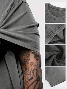 Men's Washed Cotton T-Shirt, Archangel St. Michael * Flaming Sword * Shield * Scales Of Justice - Archangel Michael T-Shirt, Washed Church-Style Outfit, Fitness & Sports Cover-Up, Christian Religious Apparel, Jesus-Themed Clothing, Casual Style Outfits - 灰色 - 查看 5