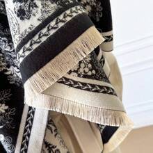 Autumn And Winter Flower Jacquard Imitation Cashmere Thickened Scarf Fashion Outdoor Style Age-Reducing Scarf - 黑色 - 查看 3