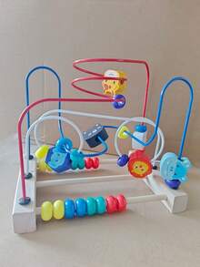 1 件婴儿玩具串珠穿线迷宫多功能益智木制玩具带动物串珠 - 彩色 - 查看 8