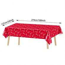 3 Pieces1-Piece Christmas Candy Cane Tablecloth Set, Suitable For Rectangular Tables, Red And Green Disposable Christmas Plastic Tablecloth, Waterproof Candy Cane Christmas Table Decoration, Perfect For Holiday New Year Parties, 54x108 Inches - Red - View 2