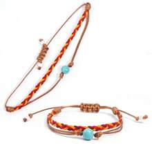 1PC/Casual Personalized/Glass Glossy Synthetic Green Pine Jewelry Rope Woven Bracelet Two Pieces Set/Fashion Accessories/Suitable For Women, Friends, Girlfriends/Suitable For Holiday Parties/Versatile Necklace