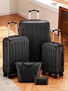 Luggage Sets 5 Piece,Hardside Suitcase With Wheels - Spinner Wheels, TSA Lock, Includes Toiletry Bag For Family Travel Luggage Case Trolley Suitcase Spinner Suitcase Travel Luggage Travel Suitcase Hardshell Suitcase Suitcase Luggage Carry-On Suitcase Travel Essentials For Men For Women For Vacation For Business Large Capacity Travel Essential Travel Accessories Travel Organizer Travel Stuff - màu đen - Xem 1