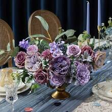 Artificial Flowers Silk Purple Flowers Wedding Cake Flowers For DIY Bridal Bouquets Centerpieces Fake Flowers Arrangements Baby Shower Party Home Cake Deco - 紫色 - 查看 8