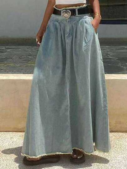 Chân váy chữ A bằng vải denim mài bạc kiểu dáng thanh lịch thường ngày của ARWY, phong cách tối giản kiểu Mỹ, màu trơn đa năng, túi khóa kéo, không co giãn, phù hợp cho mặc hàng ngày, du lịch, biểu diễn sân khấu, hòa nhạc, sân bay, kỳ nghỉ, mọi mùa xuân.