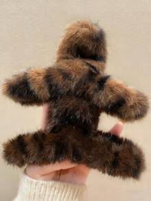 1pc Women 5.11in/13cm Plush Leopard Print Hair Clip, Fashion Versatile High-End Elegant Elegant Solid Color Minimalist Hair Accessory Suitable For Daily Outing, Casual, Party, Commute, Vacation, Gift Fashion Claw Clips Winter Hair Clutch Women Hair Accessories - Multicolor - View 2