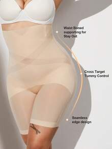 1 pieza Corsé moldeador de cintura de látex para mujer de talla grande, moldeador corporal de cintura alta con control de abdomen - Albaricoque - Ver 5