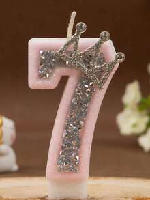 1支皇冠水晶银色粉色创意数字0-9蜡烛，生日派对粉色闪亮皇冠造型数字生日蜡烛，银色镶钻，营造氛围，适合生日庆祝、开学季和情人节蛋糕装饰 - 彩色 - 查看 18