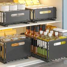 1 pezzo di organizer sottolavello con design estraibile e pellicola adesiva - Robusto ripiano portaoggetti in metallo, organizer salvaspazio per lavello per cucina, bagno, dispensa - Facile installazione, senza attrezzi richiesti, moderna finitura nera, organizer per lavello da cucina, contenitore per bagno, elegante aspetto metallizzato, montaggio senza attrezzi, ripiani estraibili