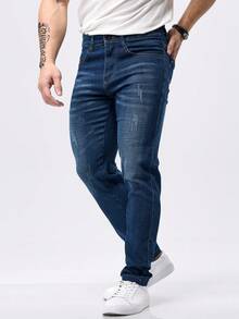 2 Packs Men's Cat Scratch Slant Pocket Stretch Slim Fit Jeans For Everyday Wear Versatile Casual Straight Long Jeans