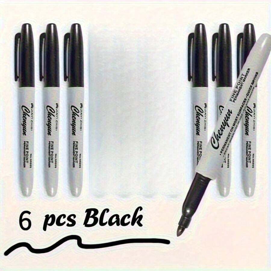 6-Pack High-End Fine Tip Black Marker Pen Box - Quick-Drying Waterproof Ink, Precise Writing Without Smudging, Medium Tip Suitable Office, Study, And Hand-Drawn Scenes, Combining Professional Quality With Fashionable Appearance - 6 Pieces Black - View 1
