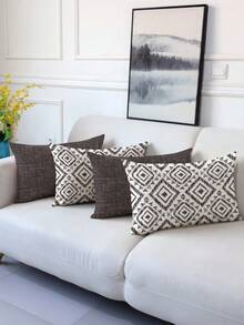 4pcs Modern Geometric Pattern Pillow Covers, Decorative Geometric Line Throw Pillow Cases, Vintage Linen Material, Hidden Zipper Closure, Machine Washable, Minimalist Stylish Line Design, Suitable For Home Decor, Sofa, Living Room, Bedroom, Car, Outdoor Cushion Covers, No Pillow Insert - Deep Seagull Gray - View 2