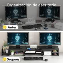 Base para Monitor de Computadora Escritorio Doble, Soporte para Monitor Escritorio Computadora 2 Niveles, Estante Monitor Ángulo y Longitud Ajustable, Accesorios para Escritorio Oficina, Hogar - Rectángulo-negro - Ver 6