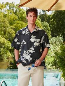 Men's Silk Hawaiian Floral Shirts Short Sleeve Button Down Casual Tropical Holiday Beach Shirtshalloween - Màu xám đen - Xem 8