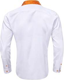 Mens Satin Silk Shirts Long Sleeve Designer Dress Shirt Shiny Untucked Casual Button Down Shirt Party Disco Formalhalloween - 白色和淺橙色 - 查看 7