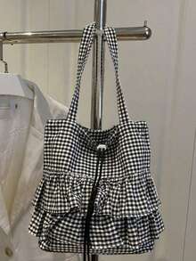 حقيبة يد أنيقة مزينة بالكشكشة، حقيبة كتف نسائية كبيرة ذات طراز رائع موضة 2025، سعة كبيرة