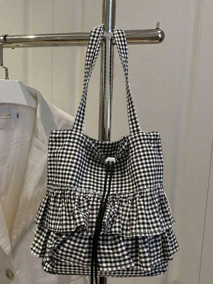 حقيبة يد أنيقة مزينة بالكشكشة، حقيبة كتف نسائية كبيرة ذات طراز رائع موضة 2025، سعة كبيرة