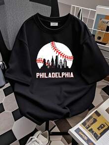 180g pure Cotton Vintage Distressed Philly Baseball Lovers T Shirt Soft Top For Everyday Wear women Breathable fashion Casual Stylish Print Round Neck Short Sleeve T-Shirt For Women Casual Summer Stretched Women Top Graphic Tees female Unisex streetwear Versatile - Negro - Ver 3