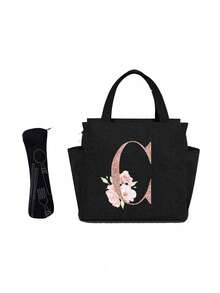 Geantă de prânz izolată personalizată cu identificare a primei litere - Geantă Bento caldă din pânză, închidere cu fermoar, căptușeală din folie de aluminiu de mare capacitate, potrivită pentru designul primei litere la serviciu și la școală, școli și activități în aer liber - Ușor de curățat, design compact, impermeabil, cutie de prânz, geantă de prânz pentru femei, geantă de picnic pentru profesori, geantă frigorifică pentru camping, geantă frigorifică pentru sală de clasă, geantă de picnic pentru femei, geantă de damă pentru școală, accesorii școlare, articole școlare