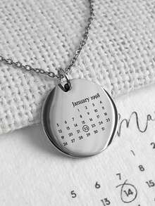 1pc Personalized Calendar Necklace, Customized Lettering Date Pendant, Personalized (Day, Month, Year) Birthday, Anniversary, Valentine's Day, Christmas Gifts For Women, Wives, Moms, Sisters - Elegant Daily And Special Occasion Jewelry - Multicolor - View 6