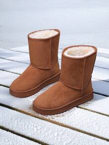 1 par de botas de nieve forradas térmicas de color marrón para niñas, con forro suave y cálido, adecuadas para adolescentes, cálidas y cómodas para uso en interiores/exteriores (se recomienda pedir una talla talla grande grande ya que es pequeña), botas cortas de estilo universitario forradas térmicamente de moda para otoño/invierno, botas de nieve cortas de media pantorrilla forradas térmicamente y cómodas