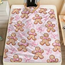 GEL HUT MUN 1pc Contemporary Diagonal Stripe Cotton Blanket With Silver Bread And Candy Cane Pattern - Soft & Comfortable Full Needle Knit Polyester Blanket, Digital Print, Perfect Choice For Christmas And Winter Home Decor - Baby Pink - View 12