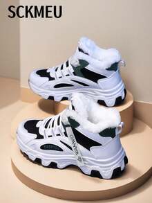 SCKMEU. 1 双女士时尚厚底踝靴，轻便运动休闲保暖内衬雪地靴 - 黑色 - 查看 16