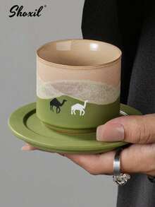 shoxil 1 件骆驼图案陶瓷茶杯盘套装，咖啡杯盘套装，茶杯套装，渐变咖啡杯，80毫升浓缩咖啡杯。适用于下午茶、家庭聚会、卧室、客厅、书房、咖啡厅 - Cup - 查看 3