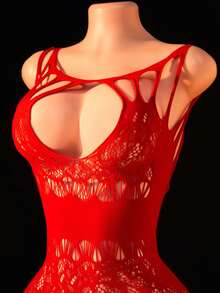 1pc Women Sexy Lingerie Red Lace Cutout Bodystockings Seductive Lingerie Jumpsuit Erotic Nightwear