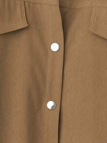 女式休闲条纹纽扣长袖衬衫，秋季 - 駝色 - 查看 6