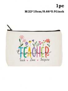 教师礼物，女士铅笔盒和化妆包 | 最佳教师礼物，白色化妆包收纳袋，旅行必需品和学校用品袋，轻便拉链手拿包，教师节礼物创意 - 彩色 - 查看 18