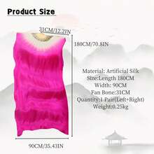 1 Pair(Left+Right) Belly Dance Fan Artificial Silk Fans,Colorful Dancing Fabric Fans,Long Folding Belly Dance Fans Dancing,Length 180cm Width 90cm - Màu đen chuyển sắc sang đỏ - Xem 3