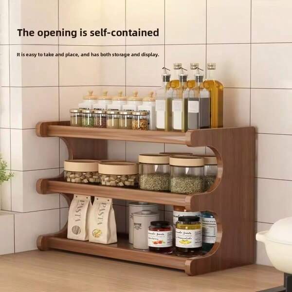 Multi-Functional Wooden Spice Rack, Kitchen Countertop Organizer, Living Room & Bedroom Storage Shelf