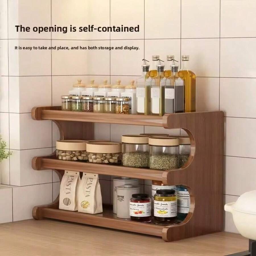 Multi-Functional Wooden Spice Rack, Kitchen Countertop Organizer, Living Room & Bedroom Storage Shelf