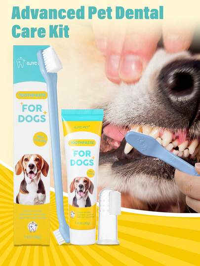GJYC PET Advanced Pet Dental Care Kit | Contains Toothpaste, Toothbrush & Finger Brush | Reduces Plaque & Tartar Buildup | For Puppies, 3-Piece Kit, Milk Flavor