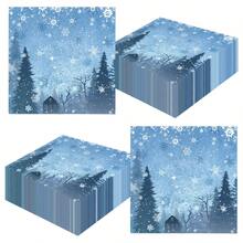 Serviettes d'invités de Noël Flocons de neige bleus Serviettes en papier jetables Serviettes décoratives de table pour le dîner Fournitures pour fête de Noël Décorations de table pour cuisine, salle de bain et hiver