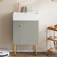 Bathroom Furniture Washbasin With Vanity Unit 55 Cm, Vanity Unit, Small Guest Bathroom Furniture, Light Grey - Grey - View 6