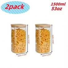 2/3/4 potes de vidro quadrados para alimentos de cozinha, recipientes herméticos de vidro, organizadores de cozinha, recipientes de armazenamento de cozinha de grande capacidade de 1100/1500/2000 ml, recipientes de armazenamento de vidro com tampas de bambu, conjuntos de múltiplas capacidades, adequados para temperos de cozinha, grãos, massas, café, açúcar, biscoitos, decoração de mesa de cozinha doméstica