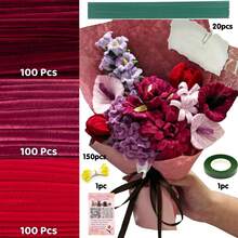 【300/472支装粗花枝套装】300/472支扭花棒，附带教学视频，包含300根扭花棒、150根黄色花蕊、20根花枝、1卷胶带和1个教学视频，足以满足任何手工项目的需求。适合初学者，也是节日礼物、派对装饰或感恩节礼物的完美之选。 - 彩色 - 查看 6