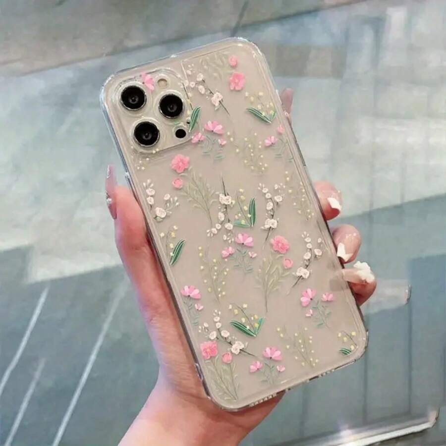 Adecuado para funda de teléfono a prueba de golpes de rama de flor transparente rosa de Apple - Multicolor - Ver 1