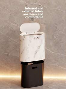 Marble Grain Corner Trash Can With Lid - Square Odor-Sealing Design, Press-Open Opening, For Toilet, Hotel, Home, Homestay, Kitchen, Living Room, Plastic Garbage Can, Trash Bin, Fits Tight Spaces, Space-Saving Design, Bathroom Trash Can, Home Decor, Bathroom Decor And Accessories, Trash Can Kitchen, Bathroom Trash Can, Valentines Day