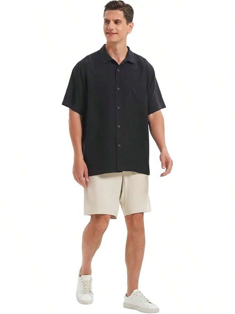 Men's Silk Button Down Shirts Short Sleeve Casual Tropical Holiday Hawaiian Shirtshalloween - Black1 - View 11