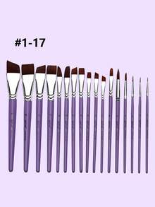 17pcs Professional Face Painting Brush Set, Nylon Bristles, Wooden Handle, Alcohol-Free, Embossed Flower Engraving, Oval Shaped, For Body & Face Artistry