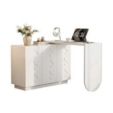 Schreibtisch, Drehbarer L-Formiger Eck-Computertisch, Bürotisch, Frisiertisch, White 110 Cm - White + MDF - View 2
