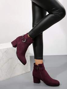 Damen dicke und runde Zehenkappe Seitlicher Reißverschluss einfarbig kurzer Schaft mit zusätzlicher Fütterung und verbreiterte Damen Oversized Winter Stiefel - Bordeaux - Übersicht 4