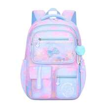 1 pezzo Zaino con stampa di principessa cartoni animati e ciondolo a forma di cuore in peluche, design apertura a 180°, chiusura con cerniera, multi-tasche, adatto per scuola, lavoro, viaggio, sport, pendolarismo, uso quotidiano, grande capacità, pieghevole, ottimo regalo