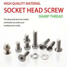 240 piezas Juego de surtido de tuercas y pernos hexagonales - Tornillos de cabeza hueca M2, M3, M4, M5 con arandelas planas, 240 piezas de pernos