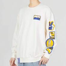 Adidas 阿迪达斯男女通用印花圆领卫衣，长袖，休闲运动款，秋季款 - 米白色 - 查看 2