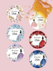 1-100PCS Customized Colorful Crown Birthday Stickers, Personalized Text Wedding Circular Stickers, Custom Adult Gift Labels, Butterfly And Floral Pattern Decoration Labels For Wedding Parties - White - View 6