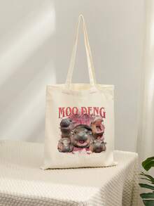 1 Pc Cute Hippopotamus Pattern Tote Bag Shoulder Bag For Travel Daily Commute Women's Shopping Bag, Best Gift For Her,  Folding Shoulder Bag Summer Beach Holiday Bag, Travel Gift For Man Woman