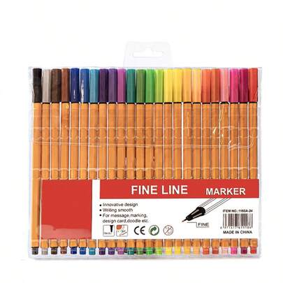 24pcs/Set Fiber Liner Pens, Water-Based Fineliner Pens For Drawing, Painting, Coloring, In Stock Wholesale